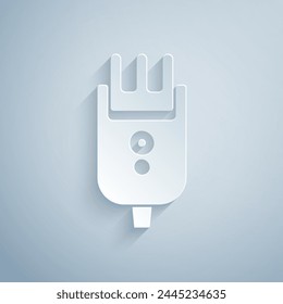 Paper cut Electrical hair clipper or shaver icon isolated on grey background. Barbershop symbol. Paper art style. Vector Illustration