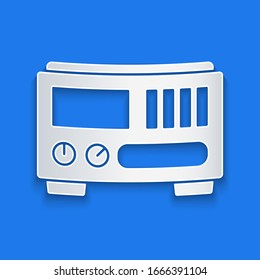 Paper cut Electrical measuring instruments icon isolated on blue background. Analog devices. Electrical appliances. Paper art style. Vector Illustration