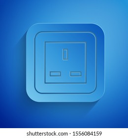 Paper cut Electrical outlet icon isolated on blue background. Power socket. Rosette symbol. Paper art style. Vector Illustration
