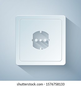 Paper cut Electrical outlet icon isolated on grey background. Power socket. Rosette symbol. Paper art style. Vector Illustration