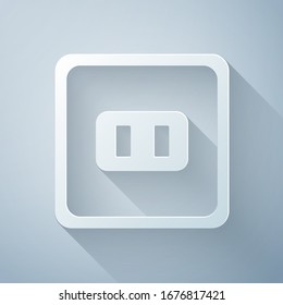 Paper cut Electrical outlet icon isolated on grey background. Power socket. Rosette symbol. Paper art style. Vector Illustration