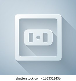 Paper cut Electrical outlet icon isolated on grey background. Power socket. Rosette symbol. Paper art style. Vector Illustration