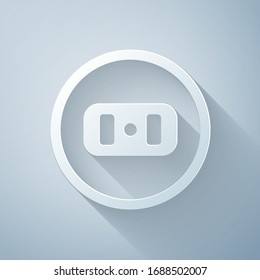 Paper cut Electrical outlet icon isolated on grey background. Power socket. Rosette symbol. Paper art style. Vector Illustration