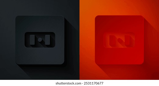 Paper cut Electrical outlet icon isolated on black and red background. Power socket. Rosette symbol. Paper art style. Vector