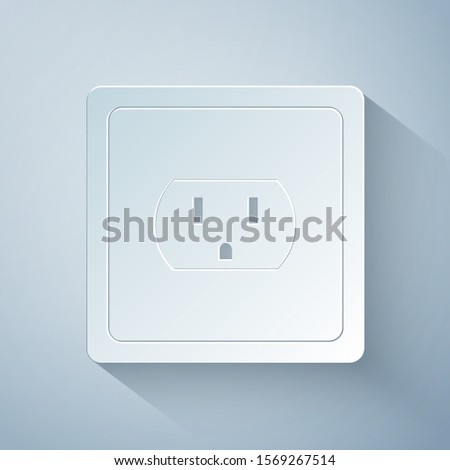 Paper cut Electrical outlet in the USA icon isolated on grey background. Power socket. Paper art style. Vector Illustration