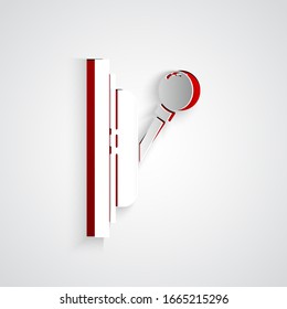 Icono de panel eléctrico aislado en fondo gris. Palanca del interruptor. Estilo de arte de papel. Ilustración vectorial