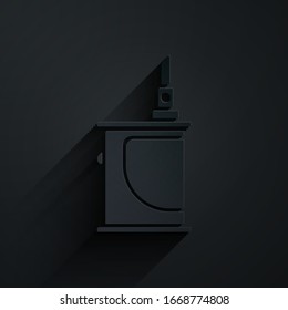 Paper cut Electronic cigarette icon isolated on black background. Vape smoking tool. Vaporizer Device. Paper art style. Vector Illustration