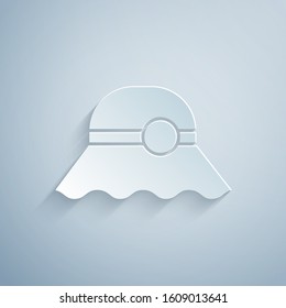 Paper cut Elegant women hat icon isolated on grey background. Paper art style. Vector Illustration