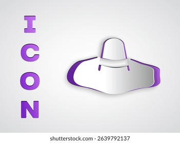 Paper cut Elegant women hat icon isolated on grey background. Paper art style. Vector