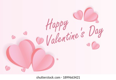 Paper cut elements in shape of heart flying on pink and sweet background. Vector symbols of love for Happy Valentine's Day, birthday greeting card design.