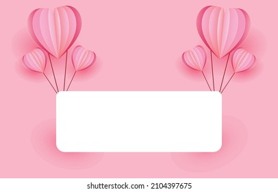 Paper cut elements in shape of heart on rectangular frame has free space.and pink sweet background. Vector symbols of love for Happy Valentine's Day, birthday greeting card design.
