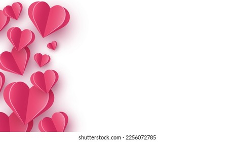 Paper cut elements in shape of heart on white background. Symbols of love for Valentine’s Day, Mother’s Day and Women’s Day. Vector illustration