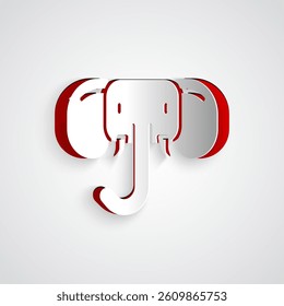 Paper cut Elephant icon isolated on grey background. Paper art style. Vector