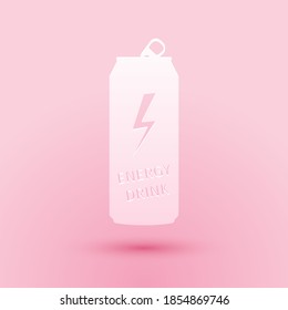Paper cut Energy drink icon isolated on pink background. Paper art style. Vector.