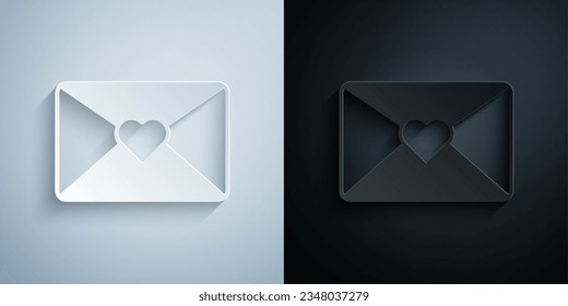 Sobre de corte de papel con icono del 8 de marzo aislado en fondo gris y negro. Mensaje amor. Carta de amor y romance. Día Internacional de la Mujer Feliz. Estilo de arte de papel. Vector