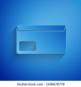 Paper cut Envelope icon isolated on blue background. Email message letter symbol. Paper art style. Vector Illustration