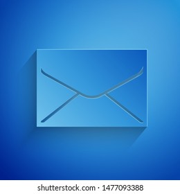 Paper cut Envelope icon isolated on blue background. Email message letter symbol.  Paper art style. Vector Illustration