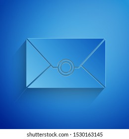 Paper cut Envelope icon isolated on blue background. Email message letter symbol. Paper art style. Vector Illustration