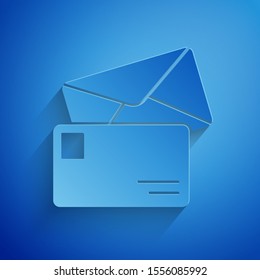 Paper cut Envelope icon isolated on blue background. Email message letter symbol. Paper art style. Vector Illustration