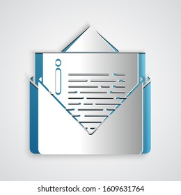 Paper cut Envelope icon isolated on grey background. Email message letter symbol. Paper art style. Vector Illustration