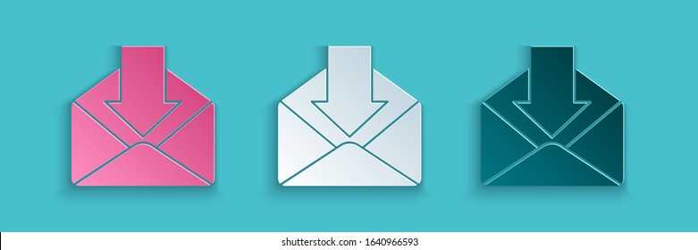 Paper cut Envelope icon isolated on blue background. Received message concept. New, email incoming message, sms. Mail delivery service. Paper art style. Vector Illustration