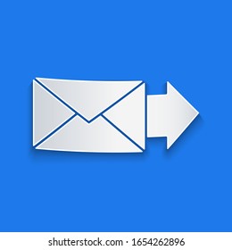 Paper cut Envelope icon isolated on blue background. Email message letter symbol. Paper art style. Vector Illustration