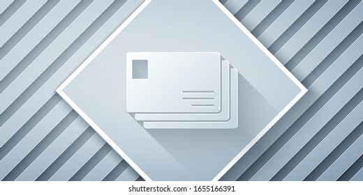 Paper cut Envelope icon isolated on grey background. Email message letter symbol. Paper art style. Vector Illustration