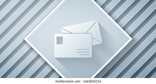 Paper cut Envelope icon isolated on grey background. Email message letter symbol. Paper art style. Vector Illustration