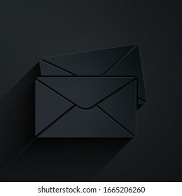 Paper cut Envelope icon isolated on black background. Email message letter symbol. Paper art style. Vector Illustration