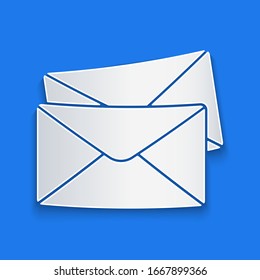 Paper cut Envelope icon isolated on blue background. Email message letter symbol. Paper art style. Vector Illustration