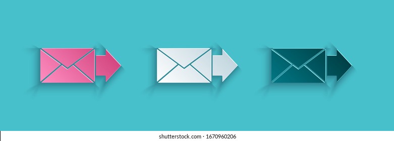 Paper cut Envelope icon isolated on blue background. Email message letter symbol. Paper art style. Vector Illustration