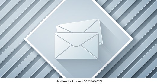 Paper cut Envelope icon isolated on grey background. Email message letter symbol. Paper art style. Vector Illustration