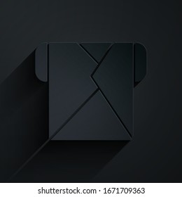 Paper cut Envelope icon isolated on black background. Email message letter symbol. Paper art style. Vector Illustration