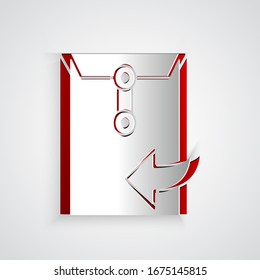 Paper cut Envelope icon isolated on grey background. Received message concept. New, email incoming message, sms. Mail delivery service. Paper art style. Vector Illustration