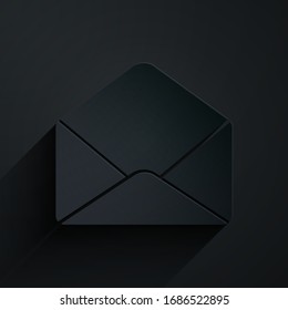 Paper cut Envelope icon isolated on black background. Email message letter symbol. Paper art style. Vector Illustration