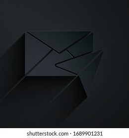 Paper cut Envelope icon isolated on black background. Email message letter symbol. Paper art style. Vector Illustration