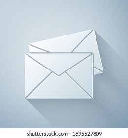 Paper cut Envelope icon isolated on grey background. Email message letter symbol. Paper art style. Vector Illustration