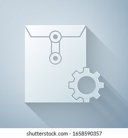 Paper cut Envelope setting icon isolated on grey background. Paper art style. Vector Illustration