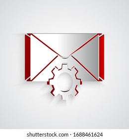 Paper cut Envelope setting icon isolated on grey background. Paper art style. Vector Illustration