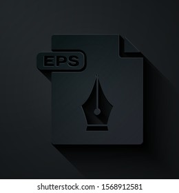 Paper cut EPS file document. Download eps button icon isolated on black background. EPS file symbol. Paper art style. Vector Illustration