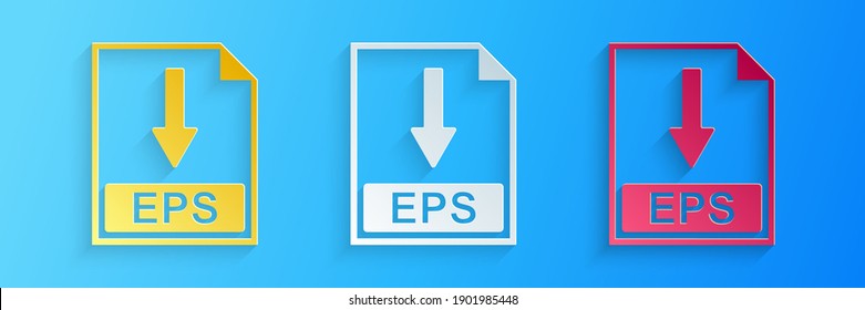 Paper cut EPS file document icon. Download EPS button icon isolated on blue background. Paper art style. Vector.