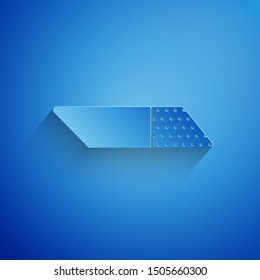 Paper cut Eraser or rubber icon isolated on blue background. Paper art style. Vector Illustration