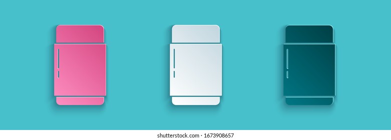 Paper cut Eraser or rubber icon isolated on blue background. Paper art style. Vector Illustration
