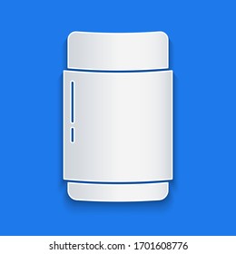 Papierschneider-Radiergummi-Symbol einzeln auf blauem Hintergrund. Kunststil aus Papier. Vektorillustration-Illustration