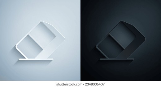 Paper cut Eraser or rubber icon isolated on grey and black background. Paper art style. Vector