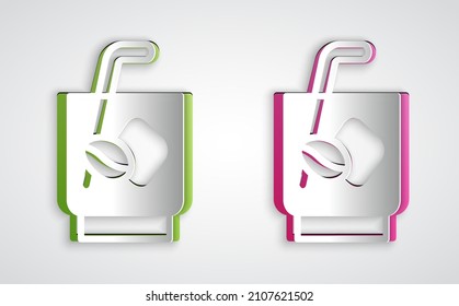 Paper cut Espresso tonic coffee icon isolated on grey background. Paper art style. Vector