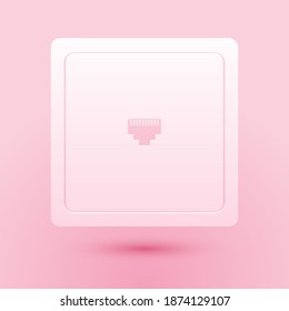 Paper cut Ethernet socket sign. Network port - cable socket icon isolated on pink background. LAN port icon. Local area connector icon. Paper art style. Vector.