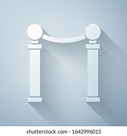 Paper cut Exhibition of paintings icon isolated on grey background. Picture gallery. Paper art style. Vector Illustration