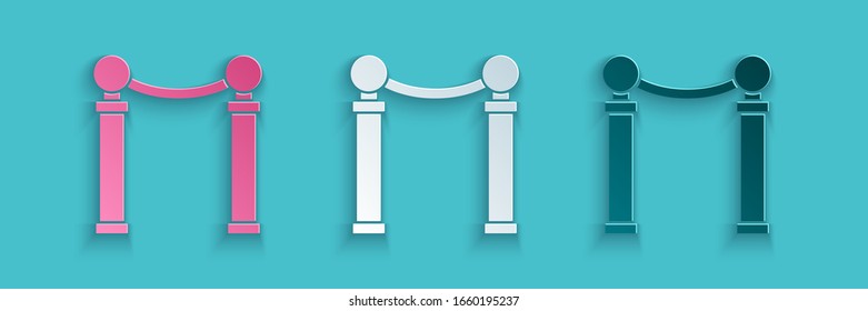 Paper cut Exhibition of paintings icon isolated on blue background. Picture gallery. Paper art style. Vector Illustration