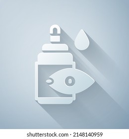 Paper Cut Eye Drop Bottle Icon Isolated On Grey Background. Paper Art Style. Vector